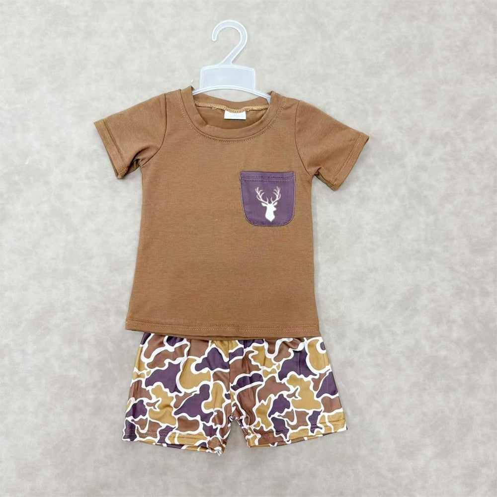 Sibling Baby Boys Hunting Shorts Sleeve Top With Shorts Outfit
