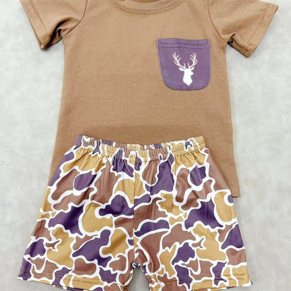 Sibling Baby Boys Hunting Shorts Sleeve Top With Shorts Outfit