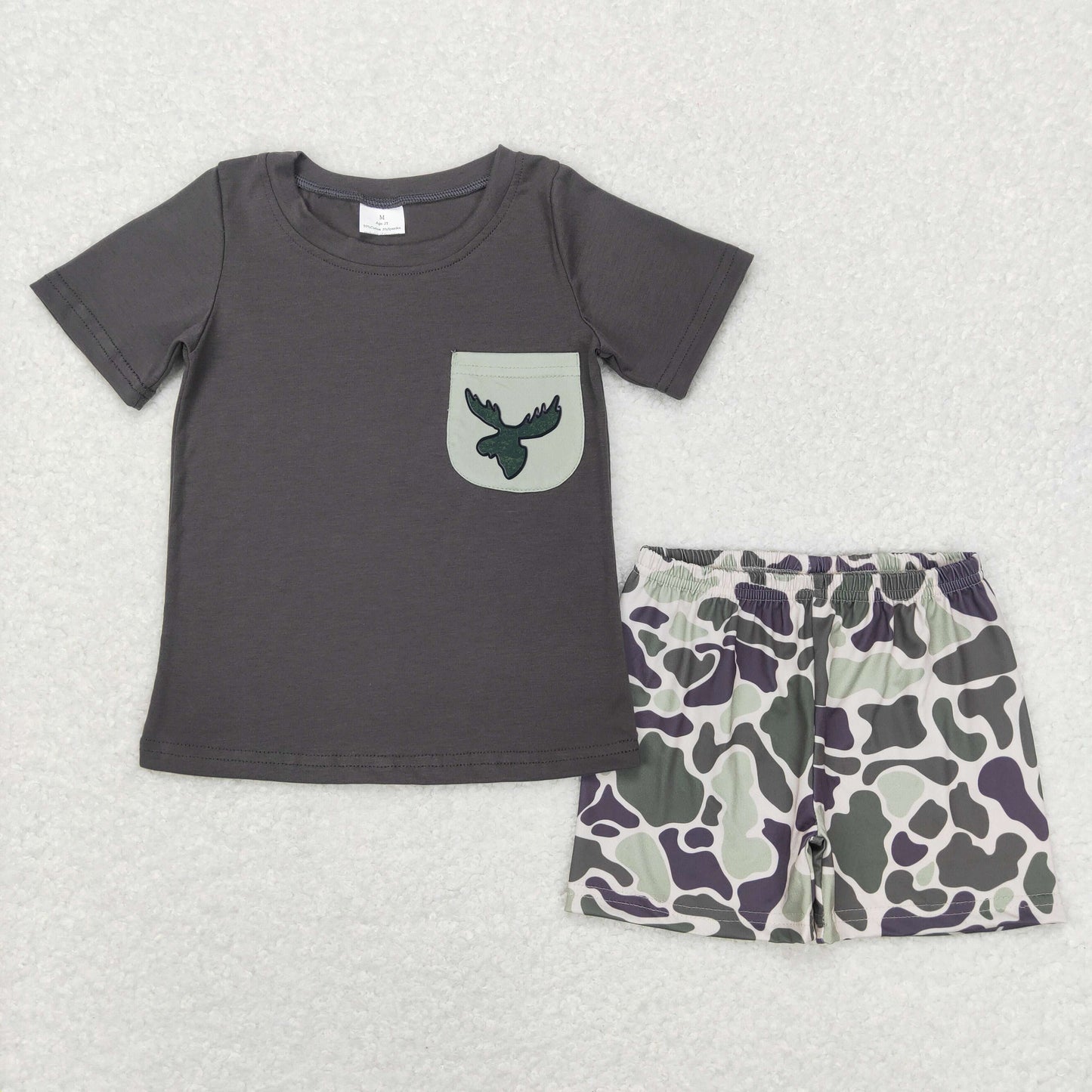 Summer Sibling Boys Brother Green Camo Hunting Deer Shorts Set