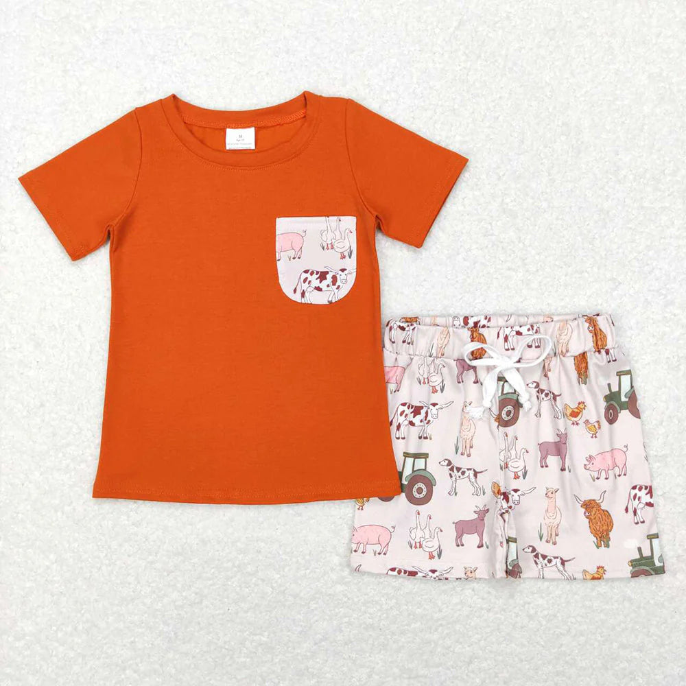 Sibling Baby Boys Farm Pocket Shirt Summer Outfits Clothes Sets