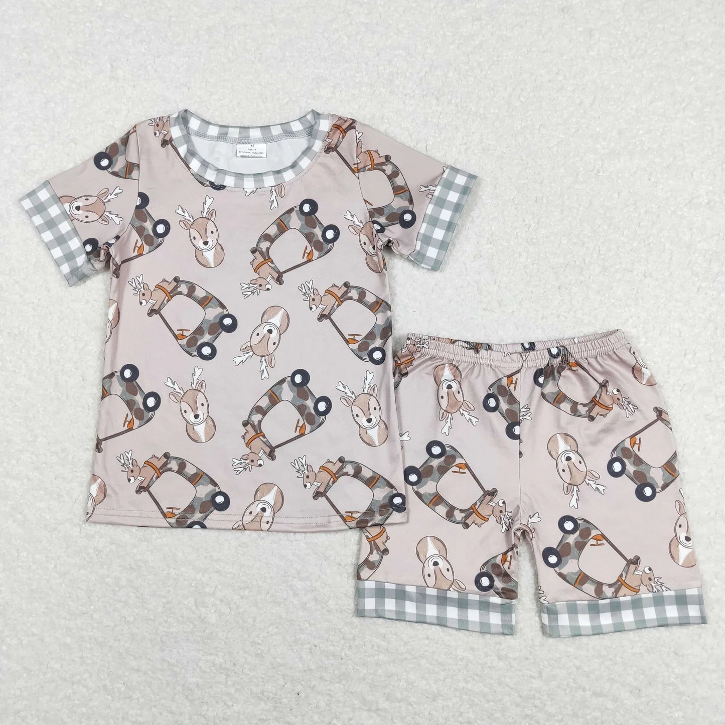 Sibling Baby Girls Trucks Deer Checked Sleeves Top Shorts Pants  Clothes Set