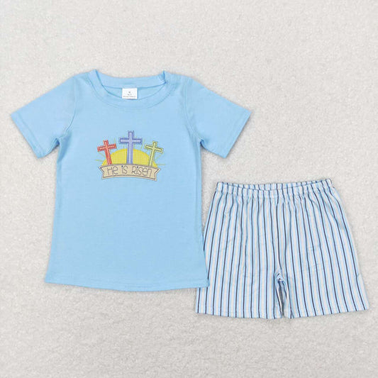 He is Risen Baby Boys Easter Blue Outfit