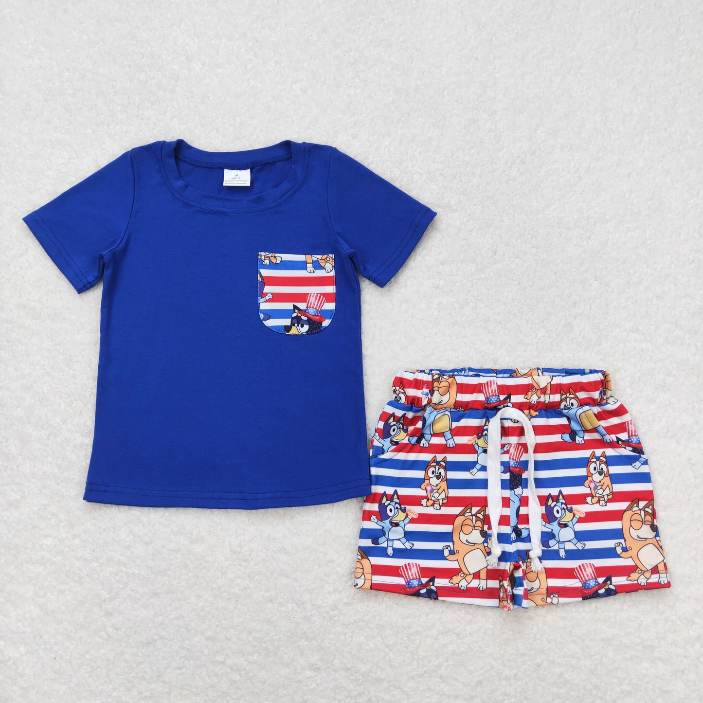 BSSO0513 Baby Boys Cartoon Dog July 4th Shorts Set