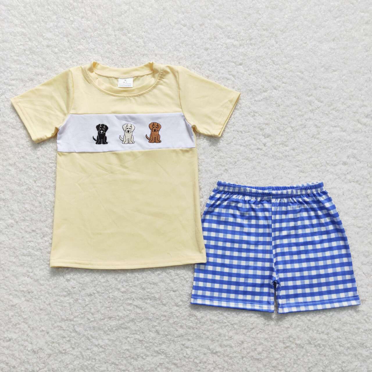 Summer Kids Boys Embroidery Dogs Shorts Set