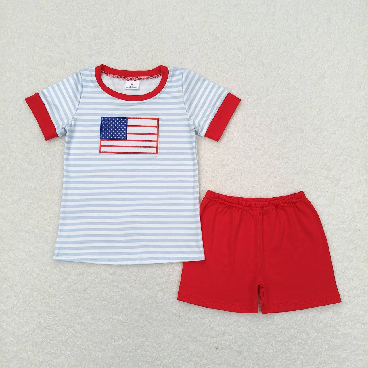 Sibling July 4th Embroidery USA Flag Outfit and Romper