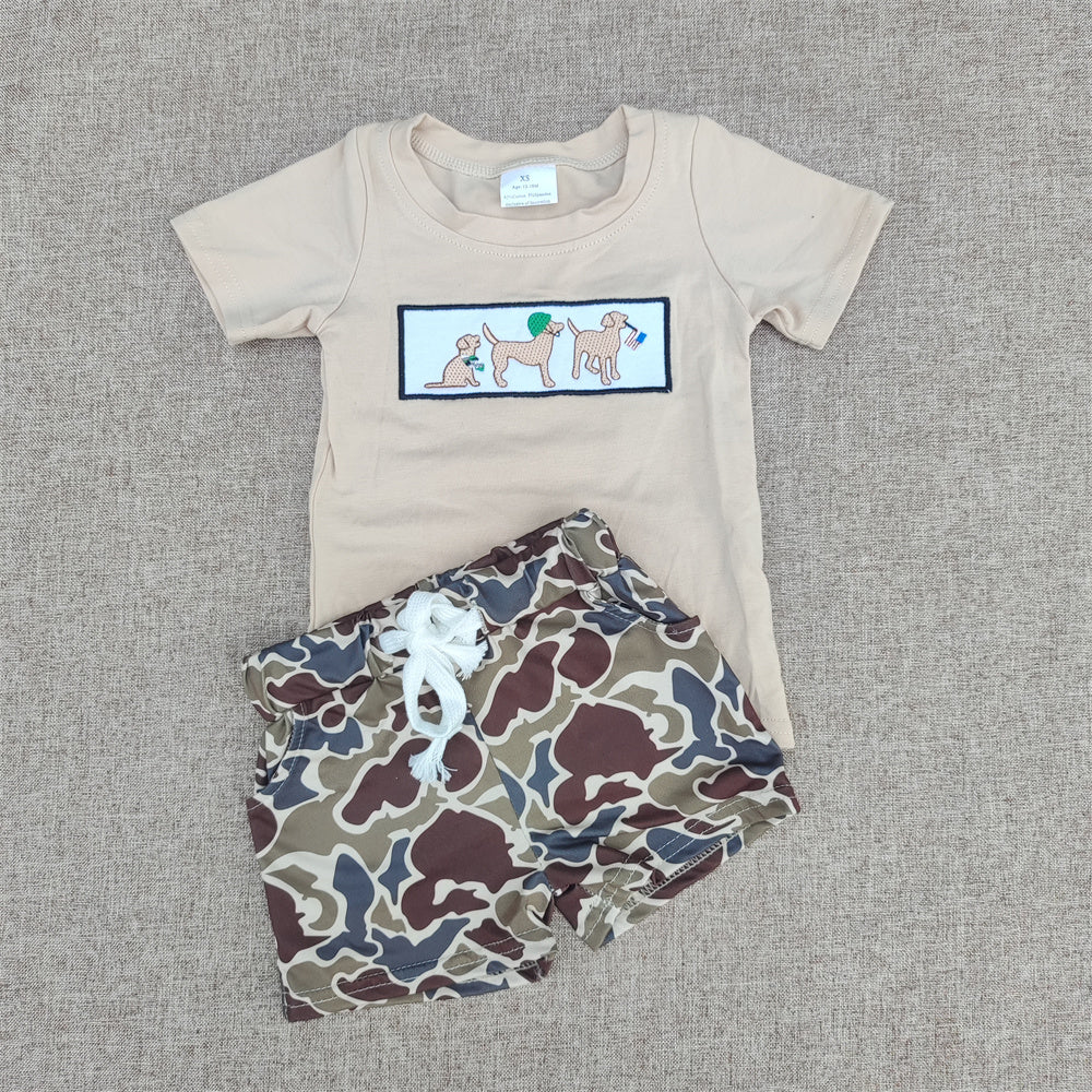 Summer Baby Boys Embroidery Dog Top Camo Shorts Set