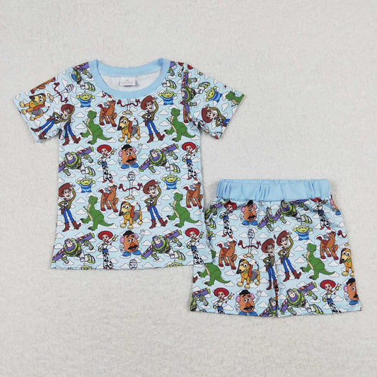 BSSO0728 Baby Boys Cartoon Toy Shorts Set in Blue