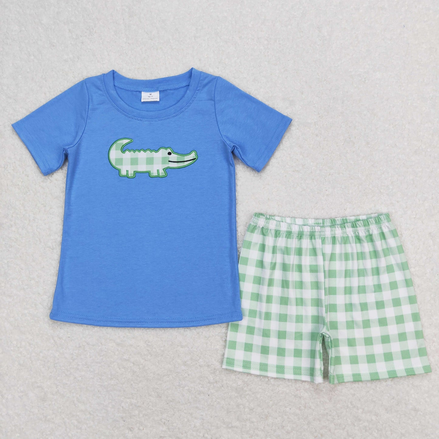 Baby Boys Girls Sibling Crocodile Shirt Green Checkered Shorts Clothes Sets