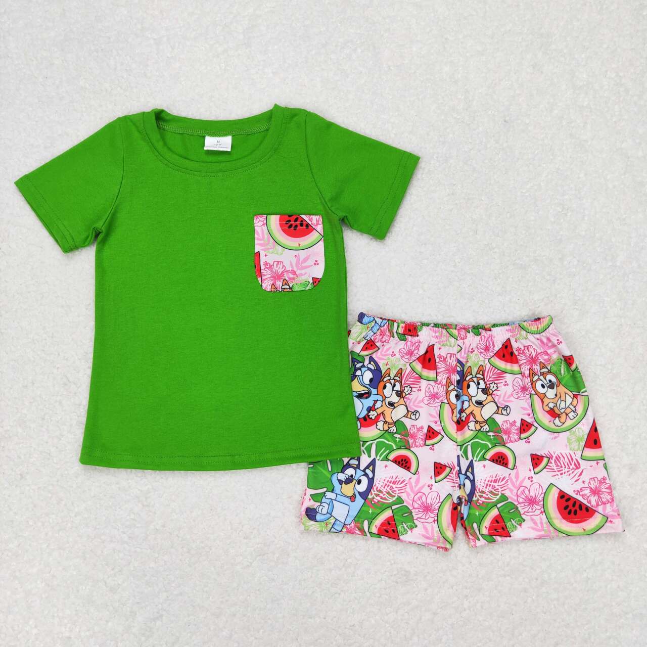 Summer Baby Sibling Cartoon Dog Watermelon Clothing Set