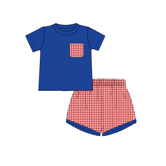 July 4th Navy Top Red Ginghim Shorts Boys Shorts Set Preorder