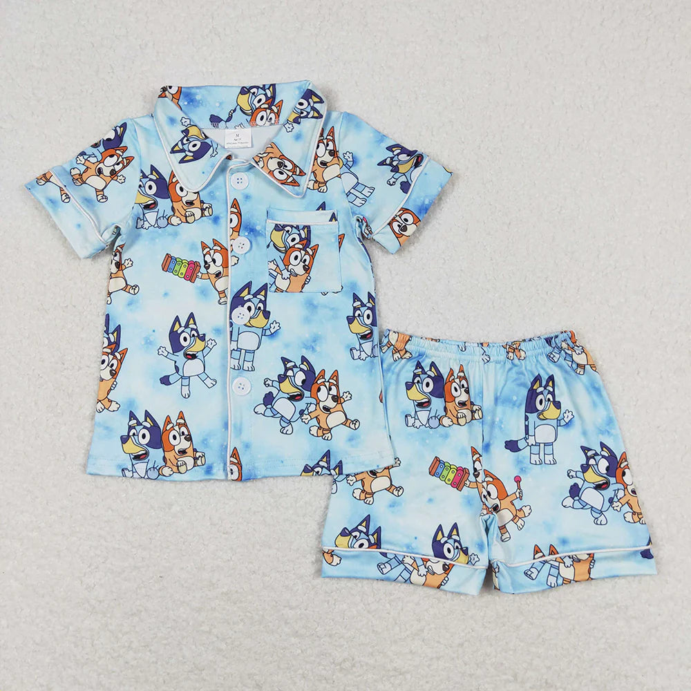 Sibling Baby Kids Dogs Buttons Shirts Shorts Pajamas Sets