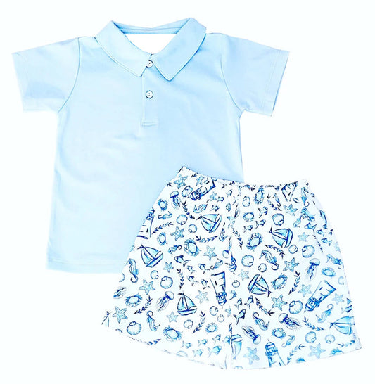 Summer Baby Boys Ocean Sailboat Shorts Set  3 MOQ