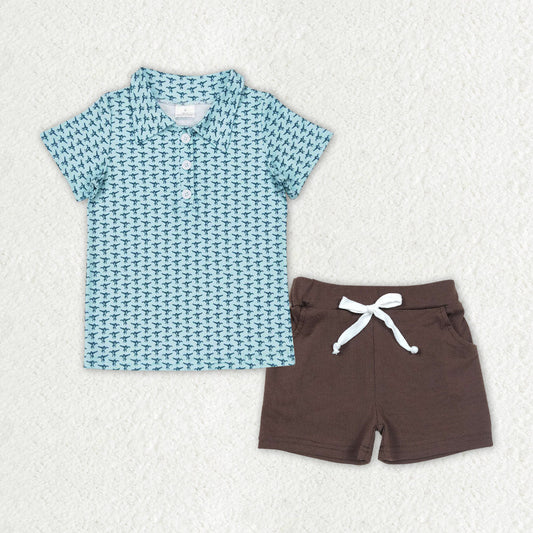 Toddler Boys Polo Top Matching Brown Shorts Set