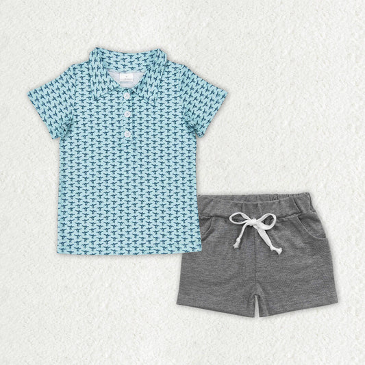 Toddler Boys Polo Top Matching Gray Shorts Set