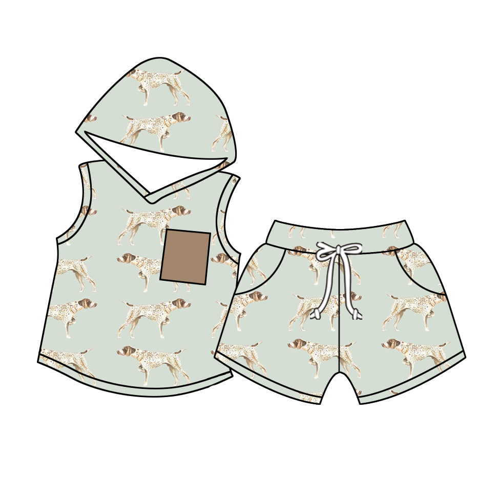 Toddler Boys Dog Hoodie Top Shorts Set Preorder