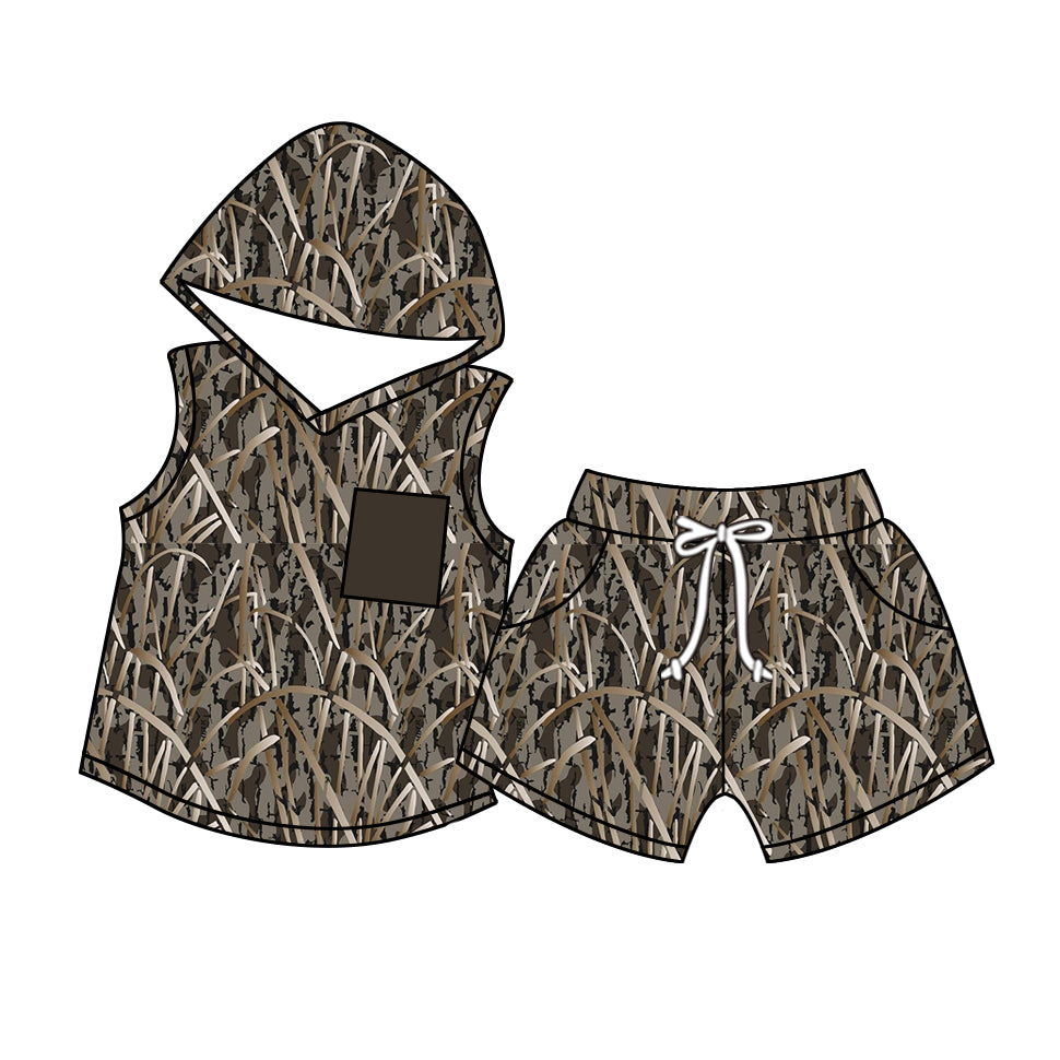 Toddler Boys straw Camo Hoodie Top Shorts Set Preorder