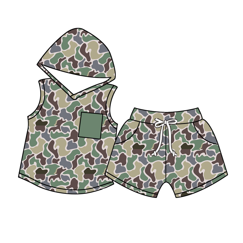 Toddler Boys Dark Camo Hoodie Top Shorts Set Preorder