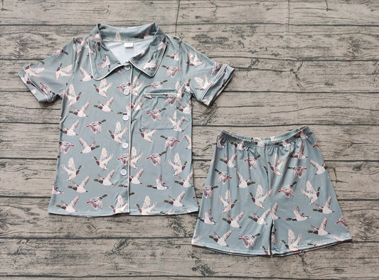 Adult  Men Short Sleeve Ducks Print Button Down Top Short Pajamas Set Preorder