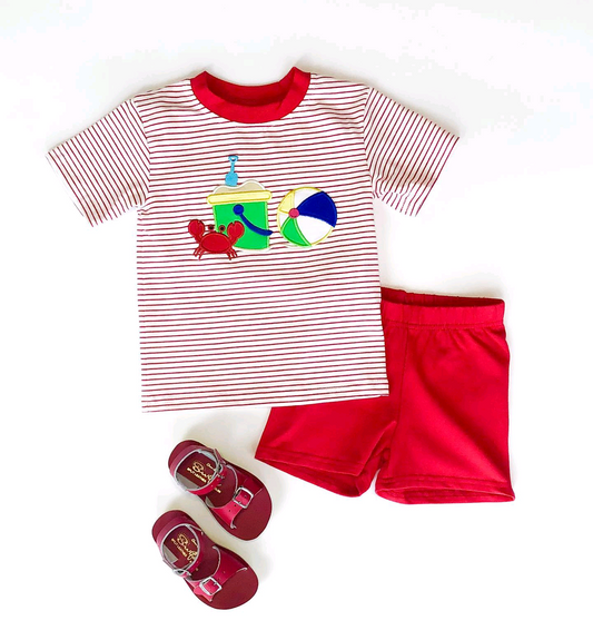 Toddler Boys Summer Beach Top Red Shorts Set Preorder