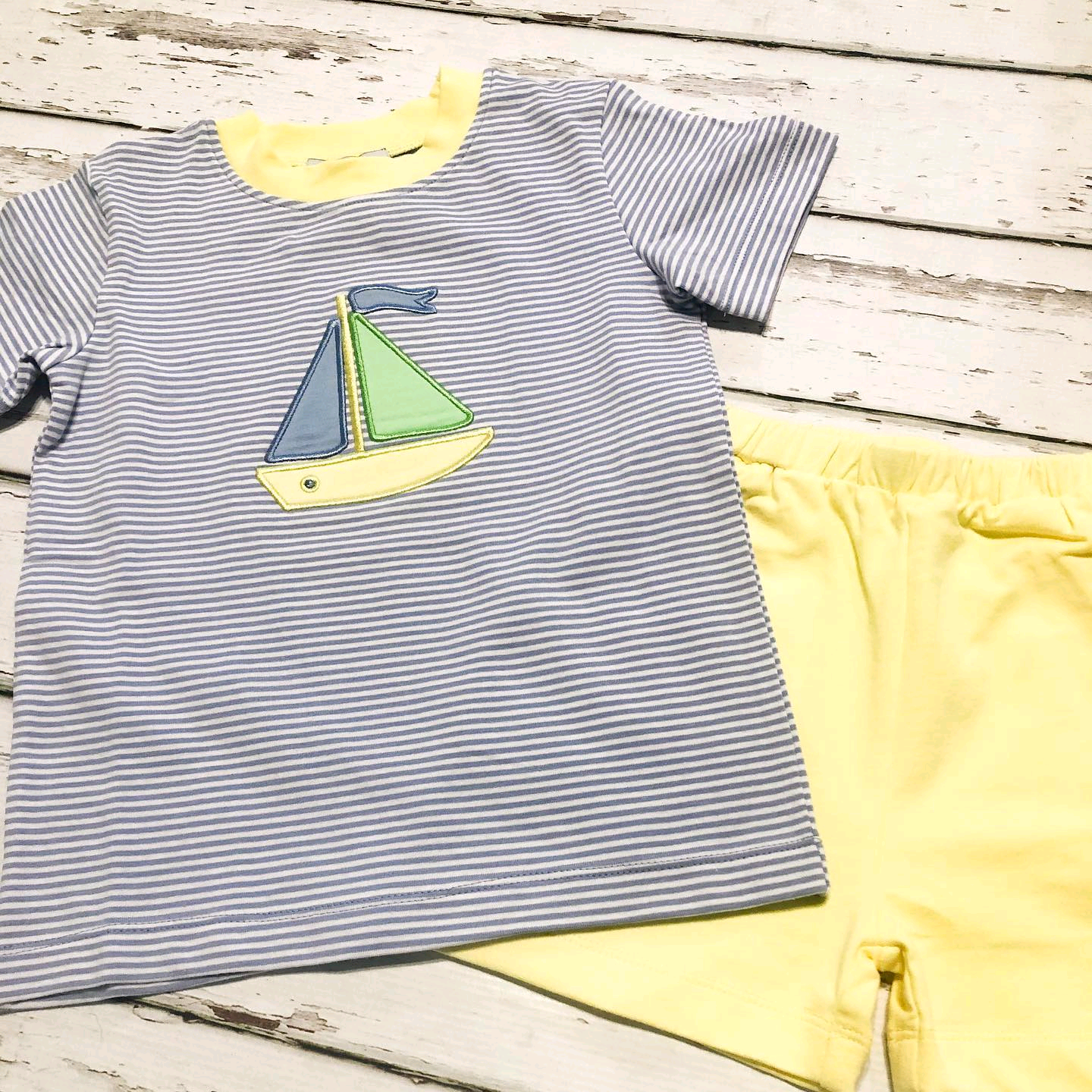 Toddler Boys Summer Sailboat Top Yellow Shorts Set Preorder