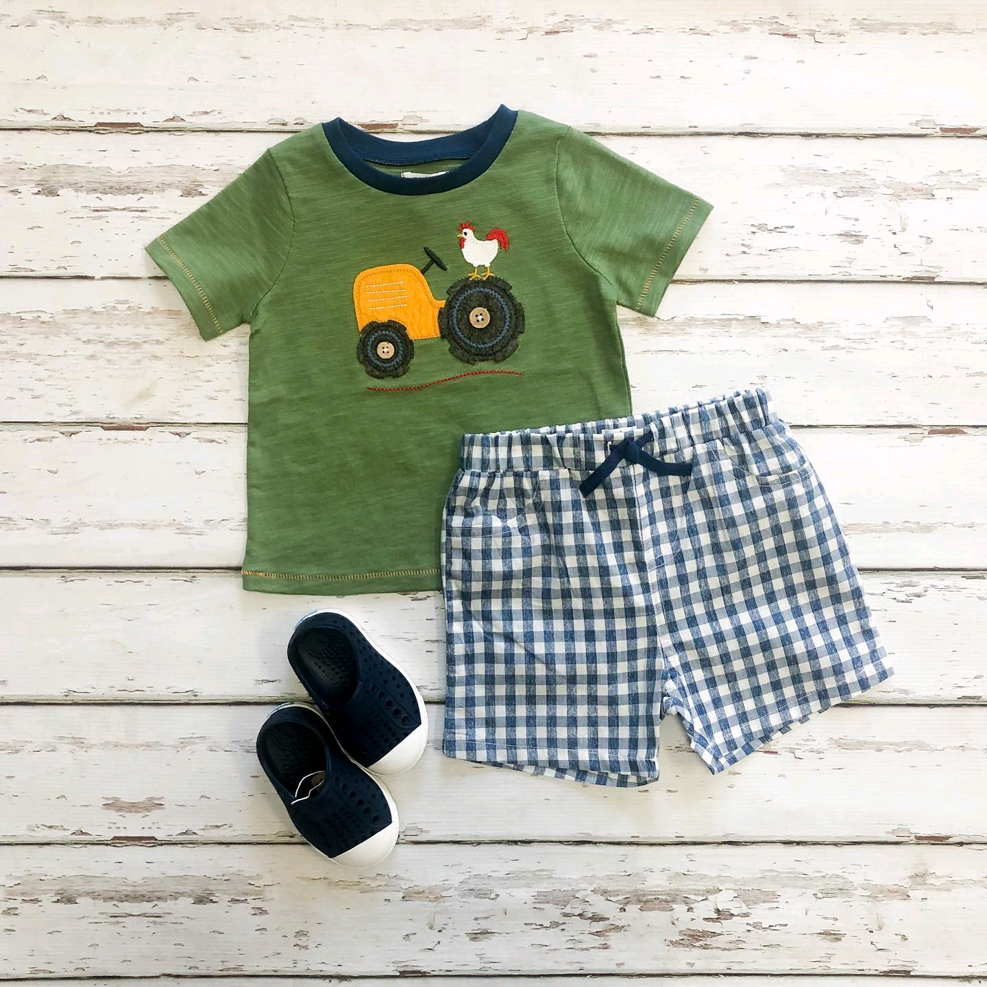 Toddler Boys Summer Farm Chicken Top Gimgham Shorts Set Preorder