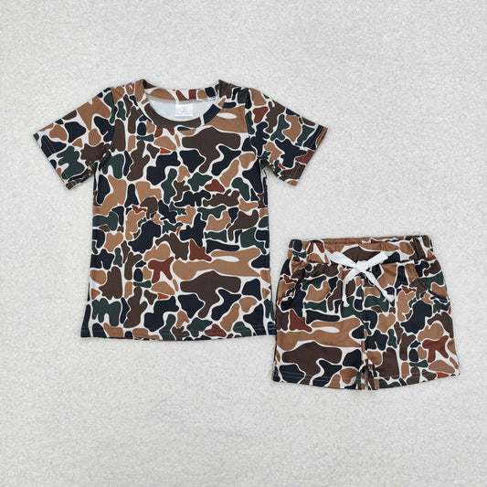 BSSO1102 Baby Boys Dark Camo Short Sleeve Shorts Outfit