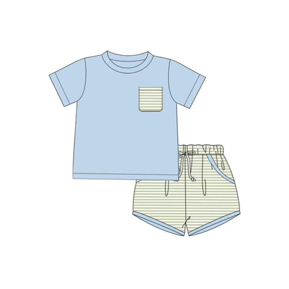 BSSO1104 Baby Boys Blue Short Sleeve Top Striped Shorts Set Preorder