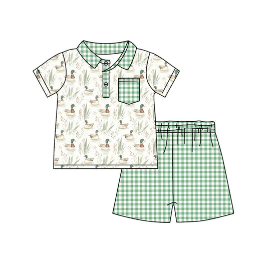 BSSO1105 Baby Boys Duck Top Green Gingham Shorts Set Preorder