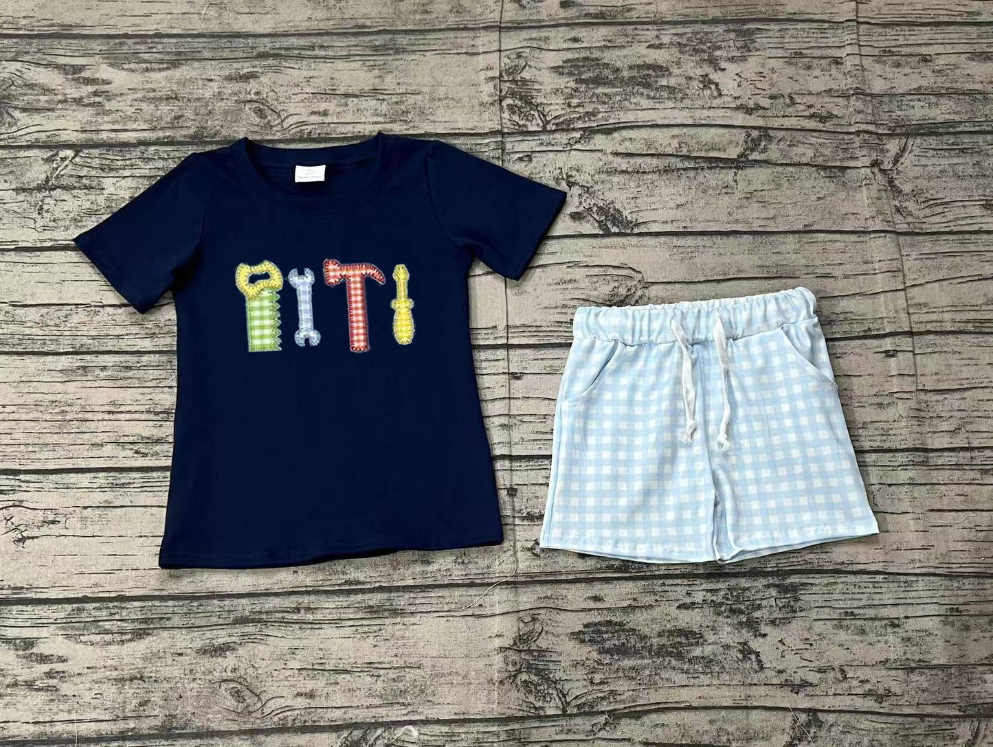 Baby Boys Embroidery Tool Shorts Outfit Preorder