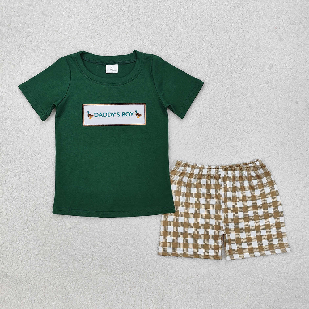 Sibling Baby Boys Daddy's Boy Top Ducks Checkered Shorts Clothes Sets