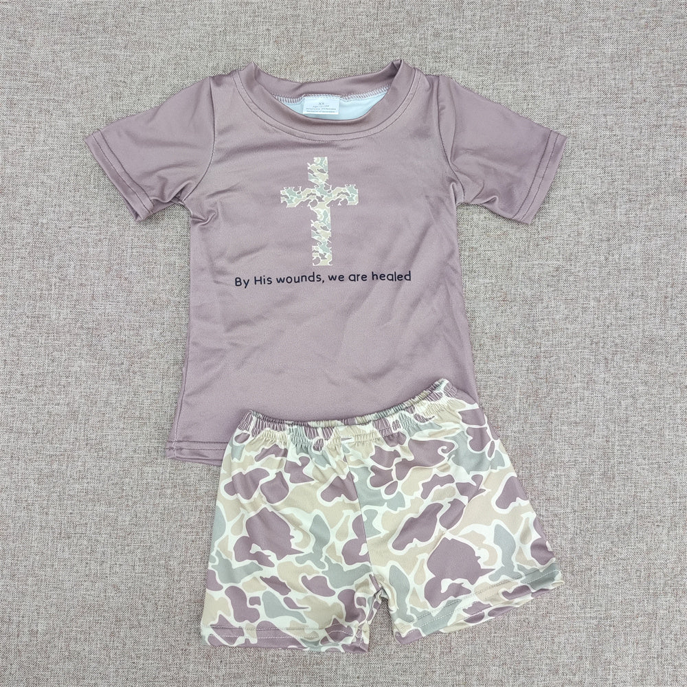 Sibling Baby Boys Summer Easter Cross Camo Shorts Set