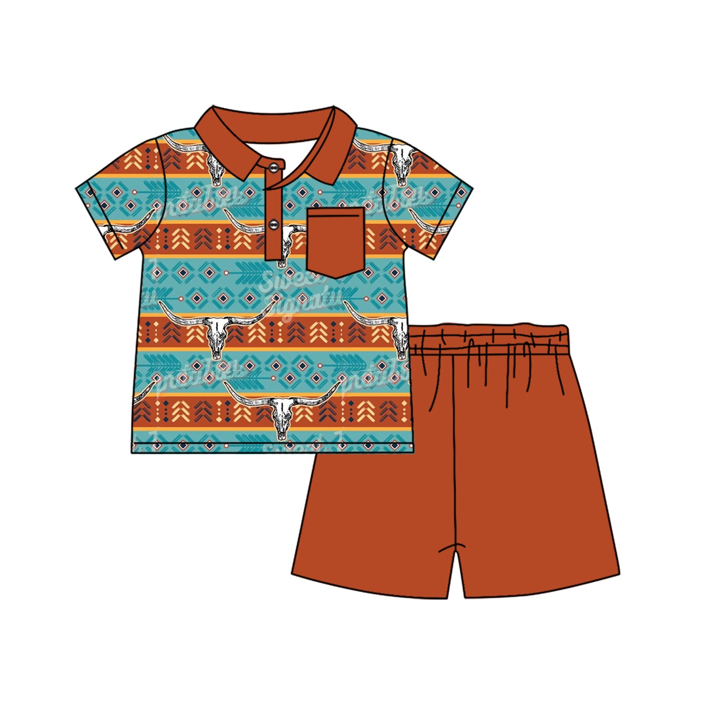 Sibling Baby Boys Western Cow Shorts Set and Romper