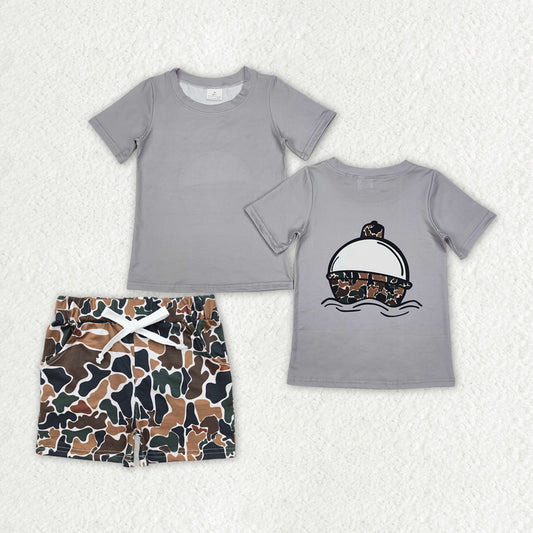 Baby Boys Gray Short Sleeves Float Print Top Brown Camo Pockets Shorts Set