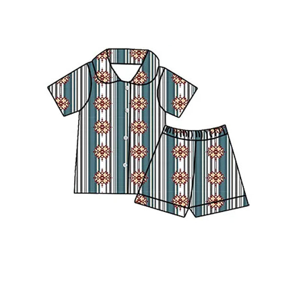 Baby Boys Short Sleeves Button Down Aztec Stripe Top Shorts Pajamas Set Preorder