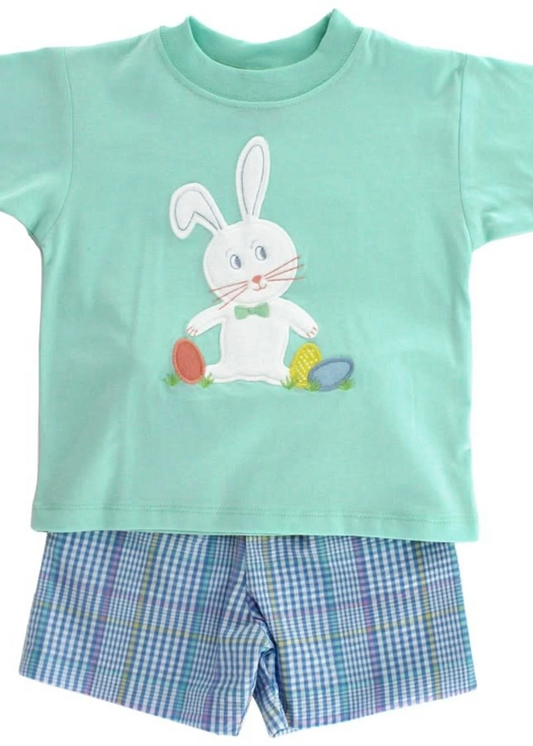 Baby Boys Short Sleeves Bunny Print Top Plaid Shorts Easter Set Preorder