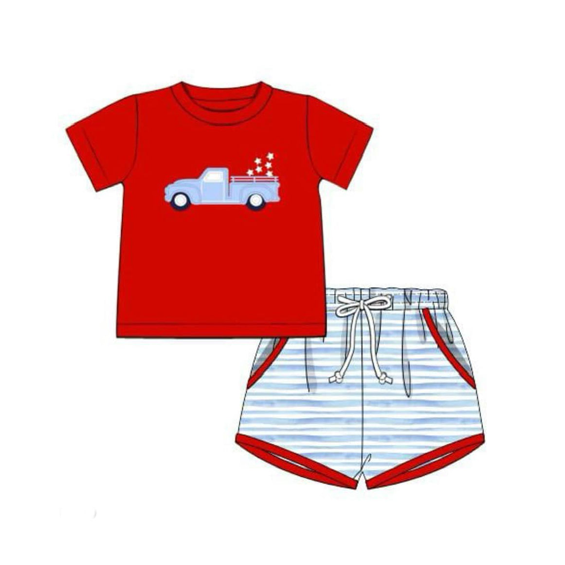 Baby Boys Red Short Sleeves Stars Top Blue Stripe Pockets Shorts 4th Of July Set Preorder