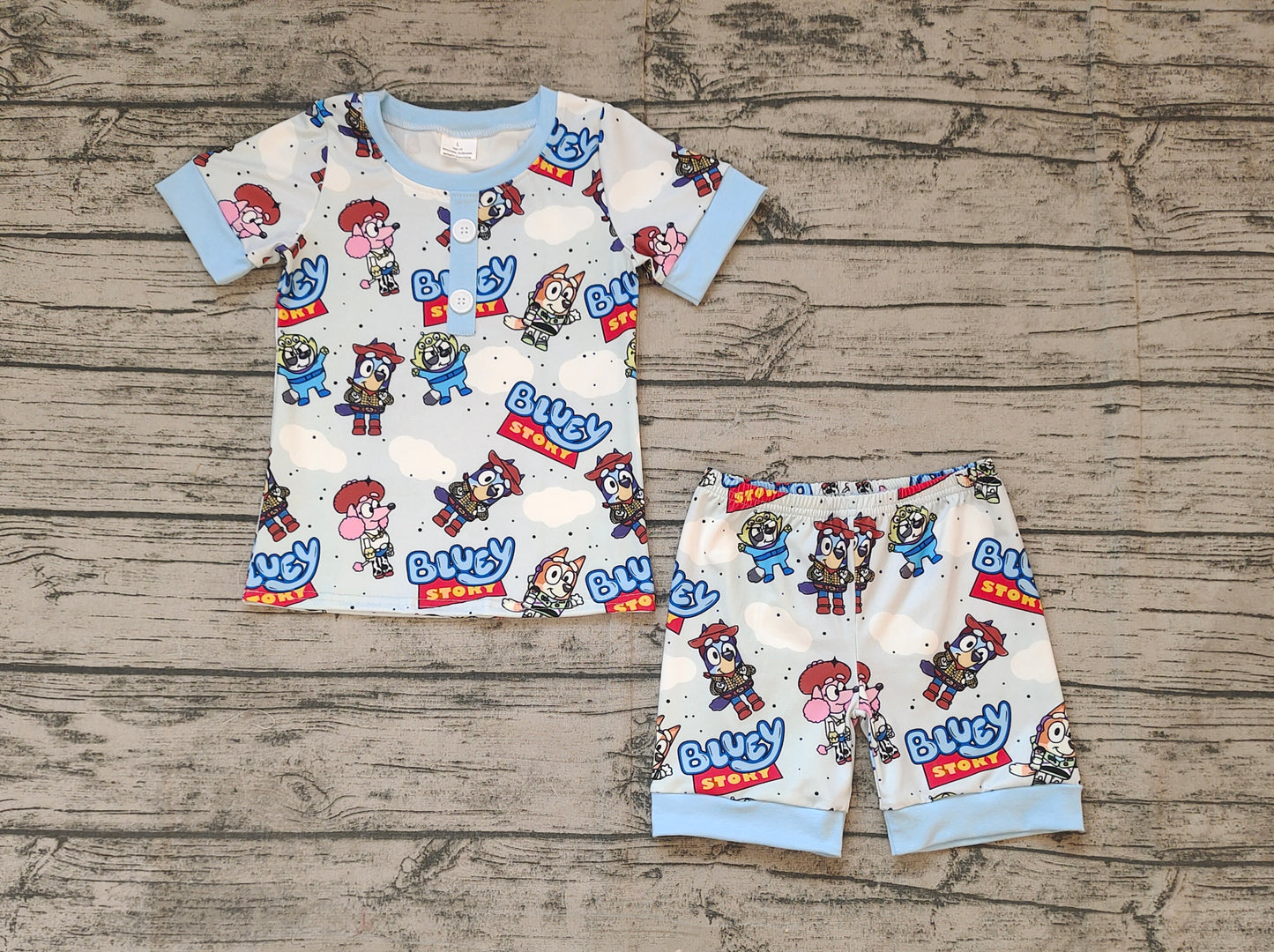 Baby Boys Gray Short Sleeves Button Down Cartoon Dogs Top Shorts Pajamas Set Preorder