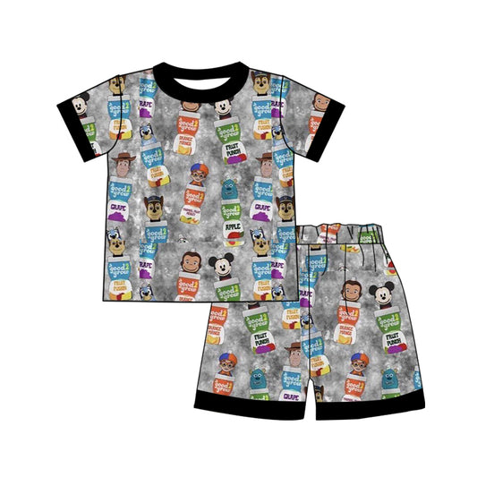 Baby Boys Gray Short Sleeves Cartoon Toys Top Short Pajamas Set Preorder