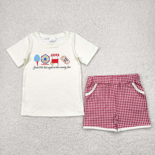 BSSO1468 Baby Boys Summer Red Gingham Shorts Set