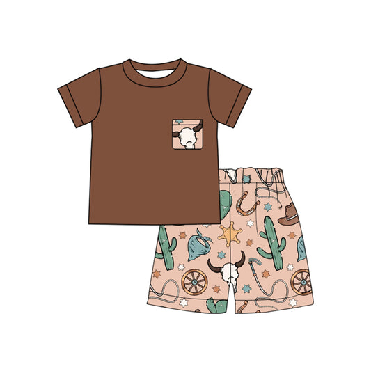 BSSO1487 Kids Boys Summer Western Shorts Outfit Preorder