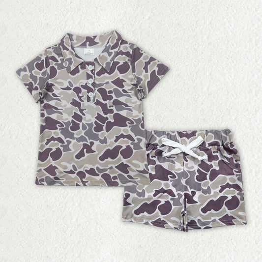Baby Boys  Grey Camo Button Shirt Top Shorts Set