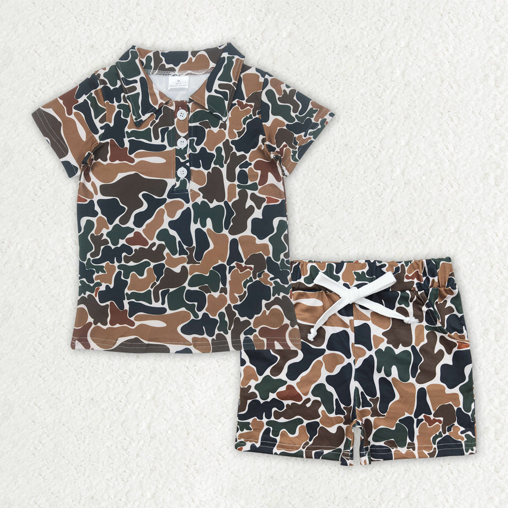 Baby Boys Sibling  Camo Button Shirt Top Shorts Set