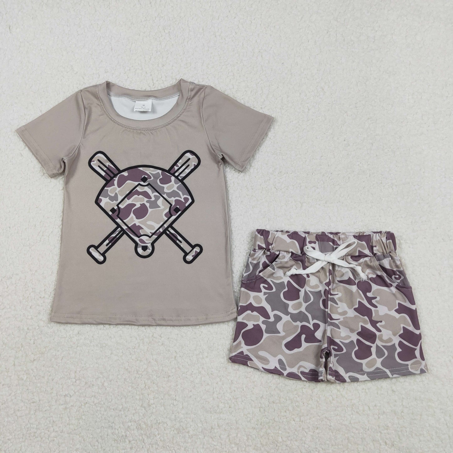 Sibling Baby Boys Baseball Camo Short Sleeve T-shirt +Shorts Set