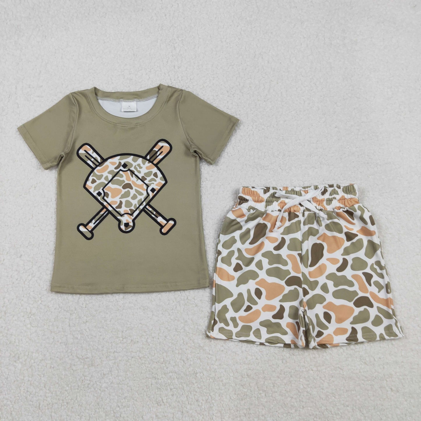 Sibling Baby Boys Baseball Camo Short Sleeve T-shirt +Shorts Set