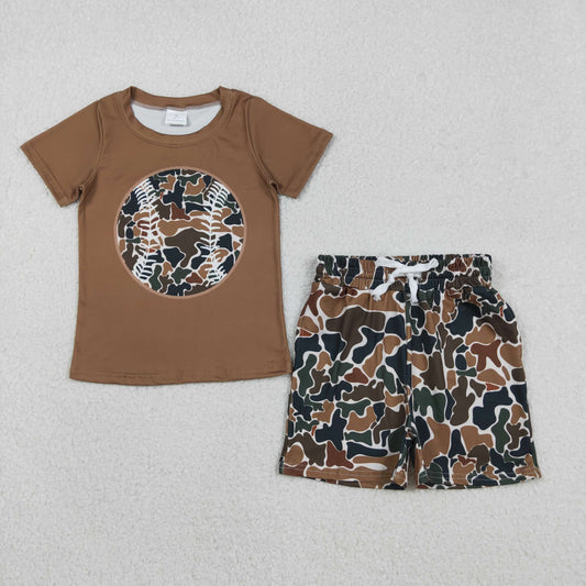BSSO1597 Baby Boys Baseball Brown Camo Shorts Set
