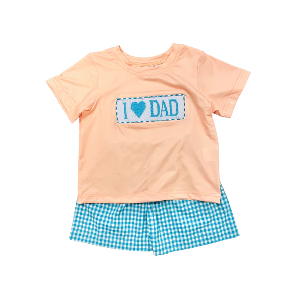 BSSO1690 I Love Dad Boys Gingham Shorts Set Preorder
