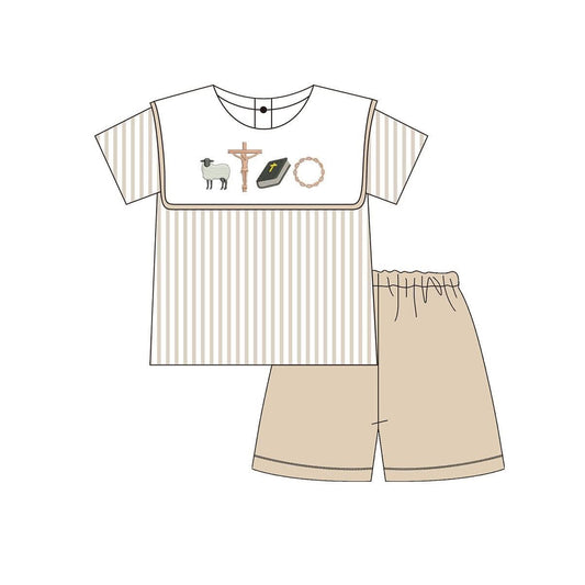 BSSO1777 Baby Boys Easter Cross Top +Shorts  Outfit