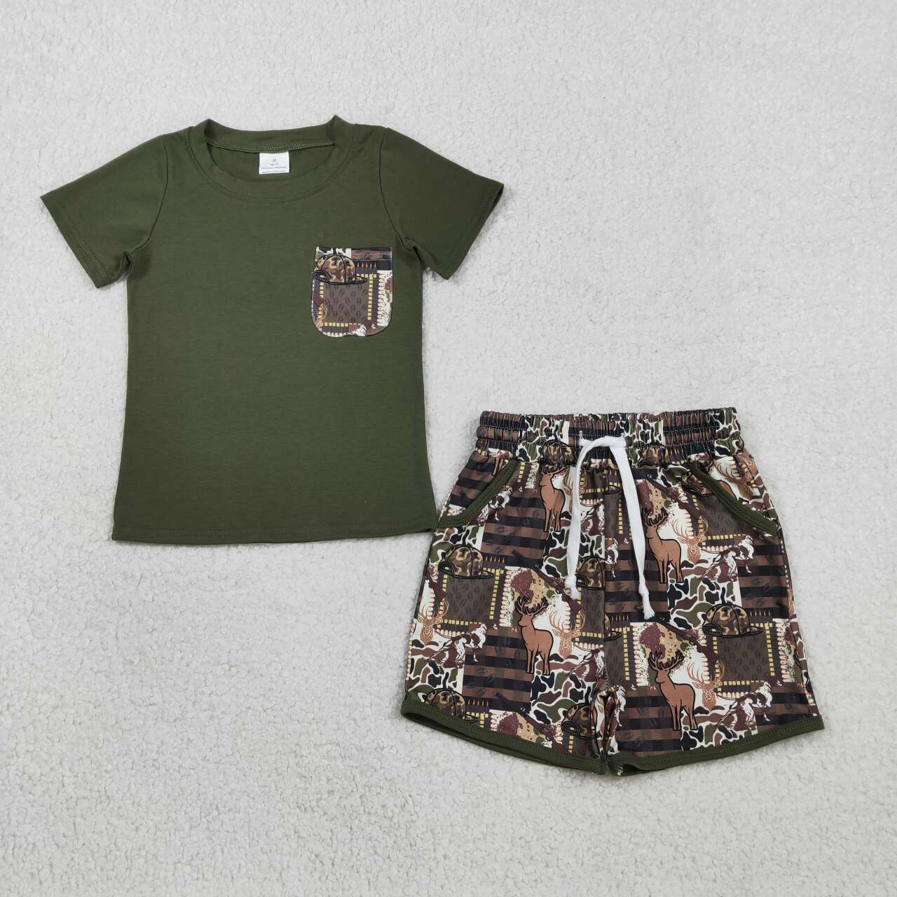 Sibling Baby Boys  Hunting Deer Camo Pocket Shorts Set /Romper