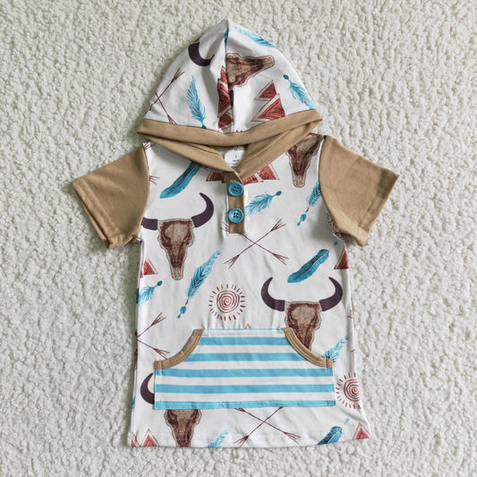 Summer Boys Western Hoodie Top With Pocket