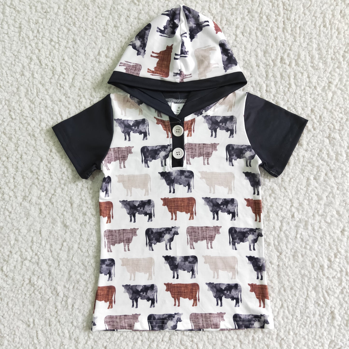 BT0009 Boys Cow Short Sleeve Hoodie Top